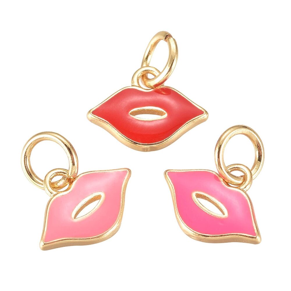 6040 20 pcs 18K Gold Plated Brass Enamel Charms Lip Charms for Jewelry